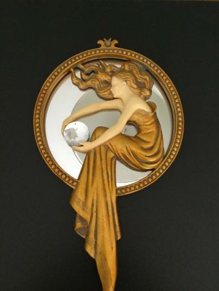 Vintage Art Deco Wall Mirror Lady Mermaid Like Bronze Color Lqqk