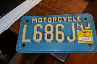 Jersey Motorcycle License Plate L686j Embossed Yellow On Blue - 1996 Sticker