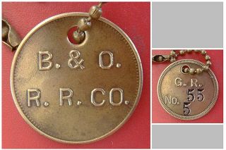Vintage Tool Check Brass Tag: B&o Railroad (baltimore & Ohio) ; Mt Clare Shop