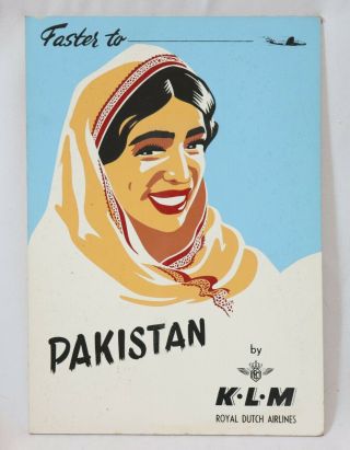 Vintage Klm Airlines Travel Poster Cardboard Advertising Display Pakistan