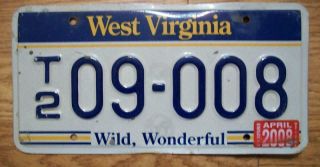 Single West Virginia License Plate - 2008 - T2 09 - 008 - Wild,  Wonderful