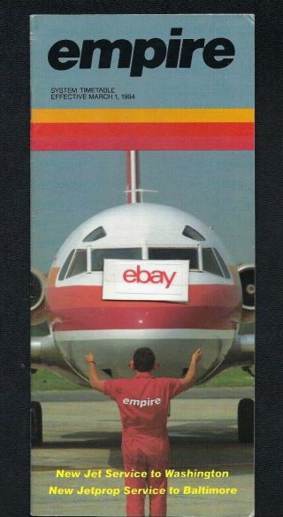 Empire Airlines System Timetable 3 - 1 - 84 F - 28 Jets Service Washington D.  C.