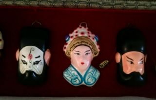 Vtg Chinese Opera Miniature Hand Painted Face Masks set of 6 - Shengxian Nanhuan 3
