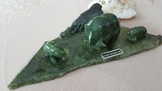 British Columbia Full Jade Carving Bear & Her Two Cubs 20th Century From Canada