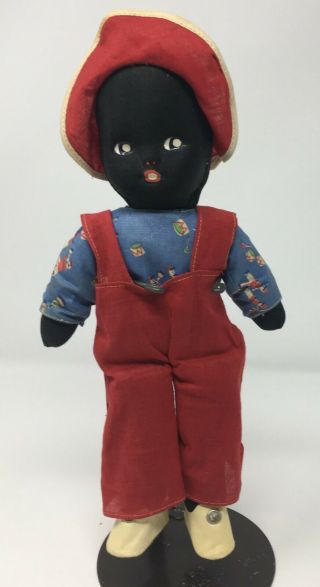 Vintage Ethnic Black Americana Cloth Hard Painted Face Doll 12 " Long