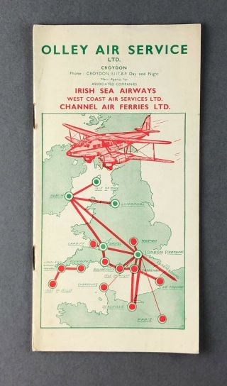 Olley Air Service Airline Timetable Summer 1939 Route Map Irish Sea Ways Channel