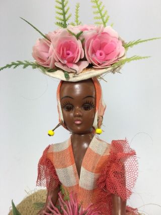 Vintage Souvenir Doll Woven Straw Skirt Fruit 2