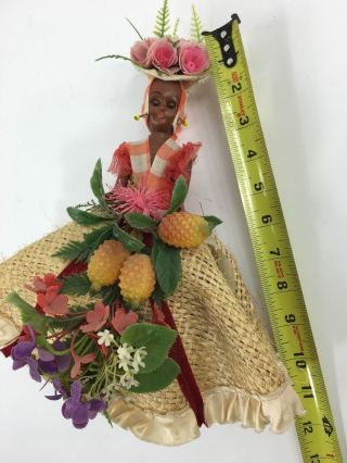 Vintage Souvenir Doll Woven Straw Skirt Fruit 5