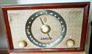 Vintage Zenith Tube Radio High Fidelity B - 835r Fabric Face W/ Wood Case