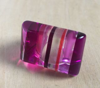 Nos 1960s Vintage Purple Pink Striped Chunky Lucite Ring Made In Japan Size 8.  5