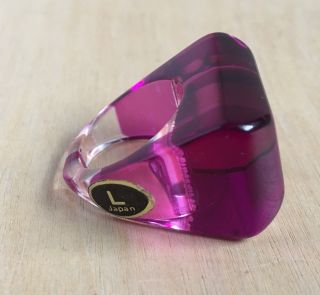 NOS 1960s Vintage Purple Pink Striped Chunky Lucite Ring Made in Japan Size 8.  5 2