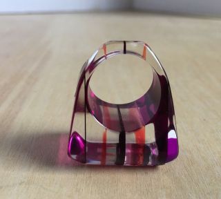 NOS 1960s Vintage Purple Pink Striped Chunky Lucite Ring Made in Japan Size 8.  5 5
