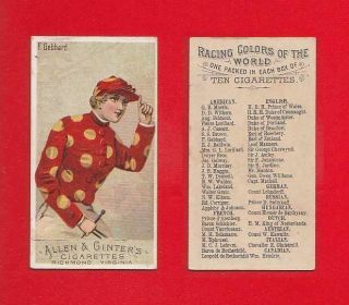 1888 Allen & Ginter - N22 Racing Colors Of The World - F.  Gebhard Ex