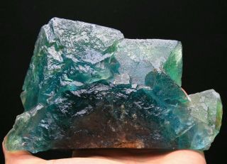 961g Rare Ladder - like Blue - Green Fluorite Crystal Mineral Specimen/C​hina 524 4