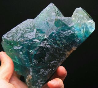 961g Rare Ladder - like Blue - Green Fluorite Crystal Mineral Specimen/C​hina 524 7