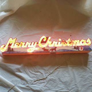 Vintage Merry Christmas Lighted Sign Red 24 " Long 3 Modes Flashing Steady Fade