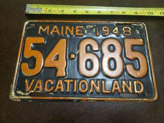 1948 Brass Maine License Plate 84 - 685 Vacationland