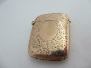 Antique Victorian C1890 9ct Rose Gold Cased Vesta Match Safe Case 4x3.  2cm