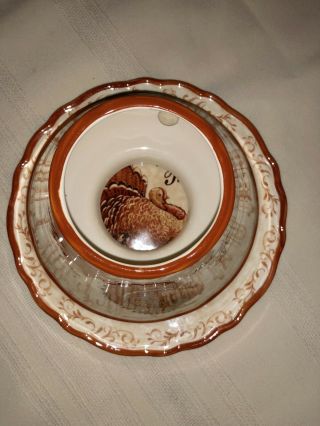 2011 YANKEE CANDLE WISHING YOU HAPPY THANKSGIVING TURKEY SHADE & PLATE RETIRED 3