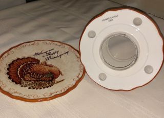 2011 YANKEE CANDLE WISHING YOU HAPPY THANKSGIVING TURKEY SHADE & PLATE RETIRED 4
