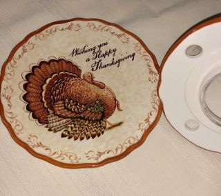 2011 YANKEE CANDLE WISHING YOU HAPPY THANKSGIVING TURKEY SHADE & PLATE RETIRED 5