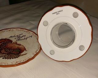 2011 YANKEE CANDLE WISHING YOU HAPPY THANKSGIVING TURKEY SHADE & PLATE RETIRED 6