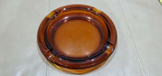 Vintage Heavy Amber Glass Ashtray,  8 Inch Diameter,  4 Slots