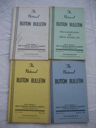 Vintage The National Button Society Bulletin - 1964 Jan,  Mar,  May,  Sep