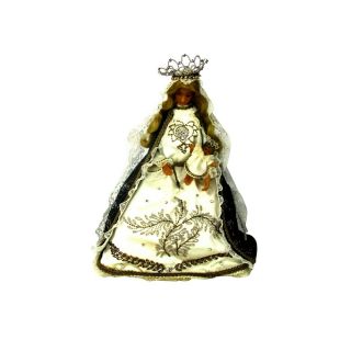Wax Madonna Virgin Mary Infant Jesus Figurine Doll Embroidery Handmade By Nuns