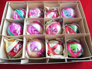 Set Of 12 Vintage Glass Ornaments From Poland Hand Painted