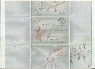 Stampless Folded Letter: 1855 Genes,  Italy To Switzerland