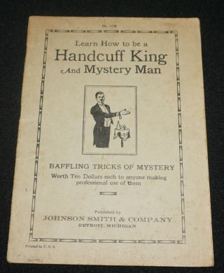 Magic/handcuff/escape Artist Lock Picking Vintage Book Johnson Smith & Co 1930s