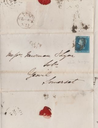 1845 Qv Cover With A 4 Margin 2d Penny Blue Stamp Plate 3 Sent To Yeovil Cat£350