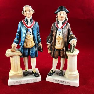Vintage Goebel Porcelain Masonic George Washington And Ben Franklin Figures.