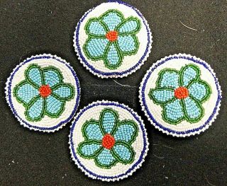 3 " Floral Design Beaded Rosettes - Set Of 4 - Native American Indian Design