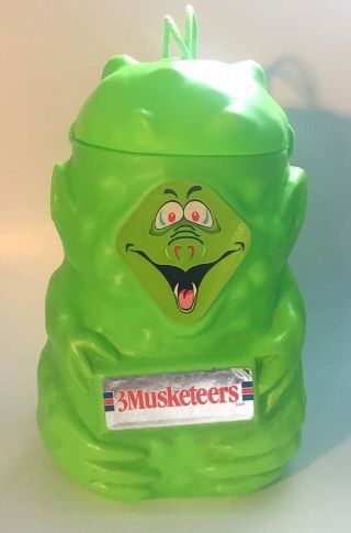 Vintage 3 Musketeer Halloween Green Monster Candy Pail/blow Mold - Rare Find