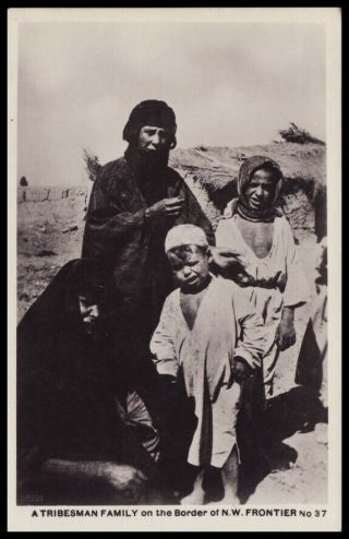 Tribesman Family Border Of N.  W.  Frontier Pakistan C1920s Real Photo Postcard