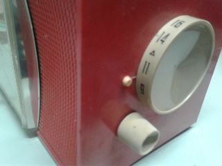 Vintage Mid Century Emerson Red Alarm Clock AM Tube Radio 1950s 7