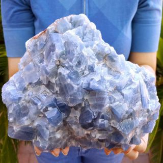 Very Fine Large 8 Inch Blue Rombahidral Calcite Crystal Cluster