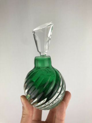 Vintage Vandermark Art Glass Perfume Bottle Green Swirl Signed Numbered