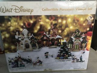 Walt Disney Collectible Porcelain Mickey Village Set Christmas Brass Key