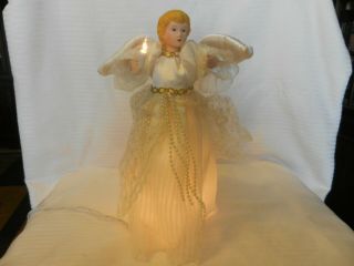 Angel With Moving Wings & Hands,  Ceramic Head And Hands Christmas Tree Topper
