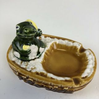 Vintage Florida Souvenir Ashtray Brown Ceramic With Alligator