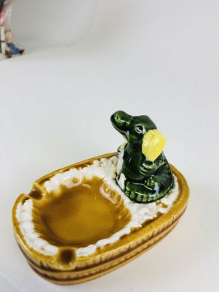 Vintage Florida Souvenir Ashtray Brown Ceramic With Alligator 2