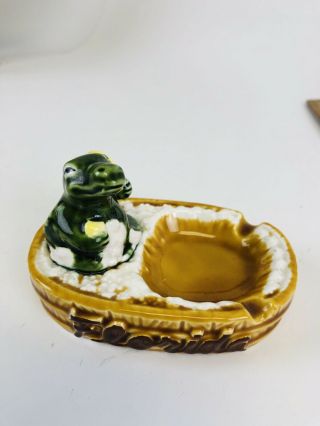 Vintage Florida Souvenir Ashtray Brown Ceramic With Alligator 3