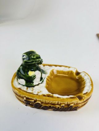 Vintage Florida Souvenir Ashtray Brown Ceramic With Alligator 4