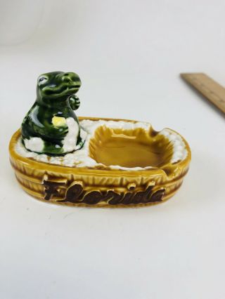Vintage Florida Souvenir Ashtray Brown Ceramic With Alligator 5