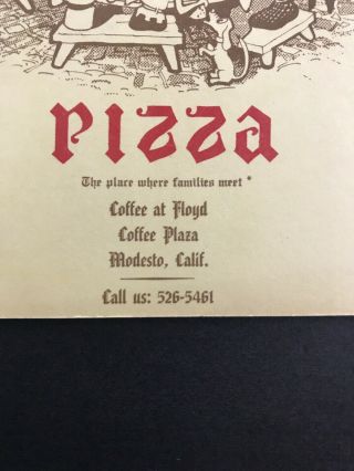 Round Table Pizza Vintage Menu Modesto California Floyd Coffee 1960 ' s 4