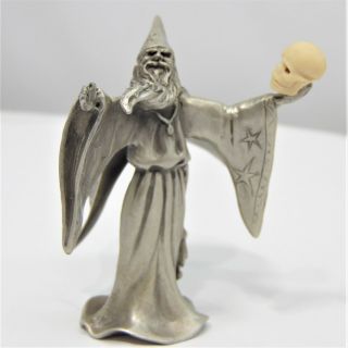 Vintage 1987 Hudson Pewter Standing Wizard And Cape And Skull Magic Fantasy 4197
