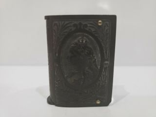 England Match Safe,  C1880 Victorian W/ Hand Carved Queen Victoria & Roses